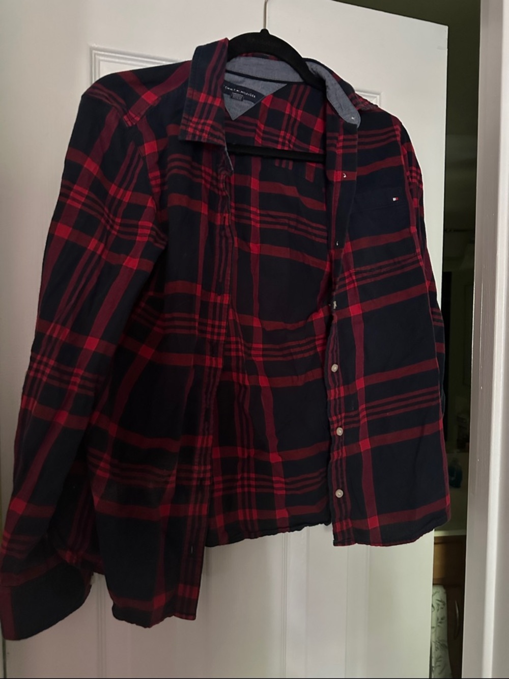 Tommy Hilfiger Red and Navy Plaid Flannel Shirt